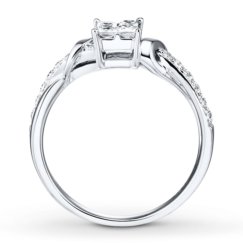 Main Image 2 of Previously Owned Diamond Promise Ring 3/8 ct tw Princess & Round-cut 10K White Gold - Size 9.5