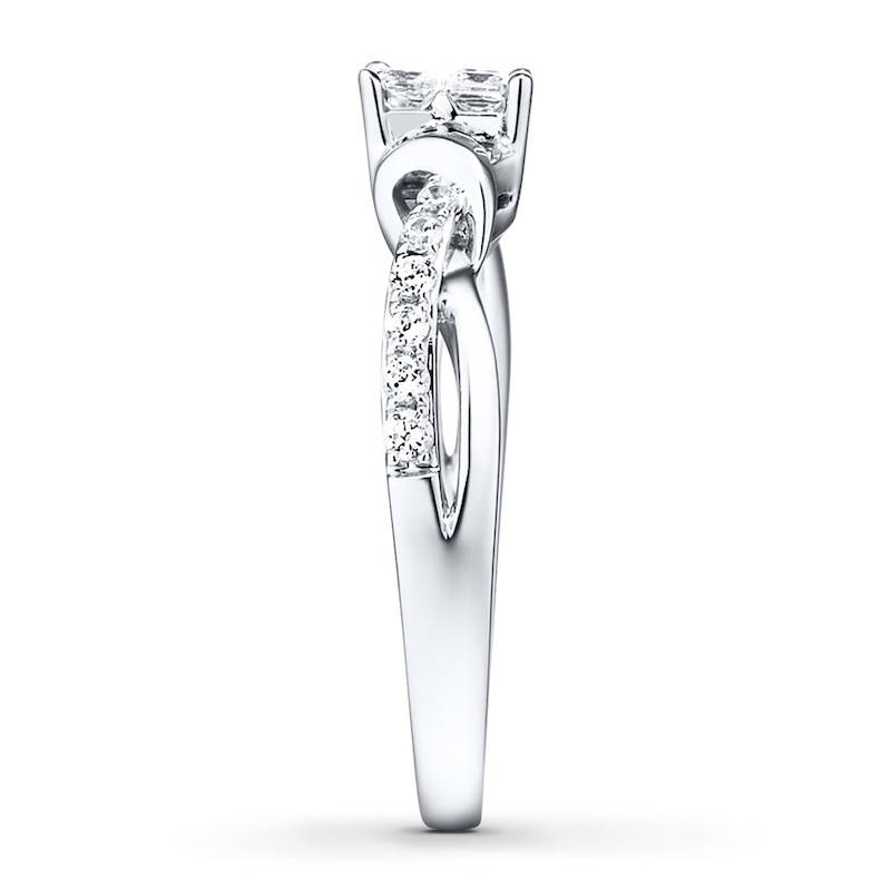 Main Image 3 of Previously Owned Diamond Promise Ring 3/8 ct tw Princess & Round-cut 10K White Gold - Size 9.5