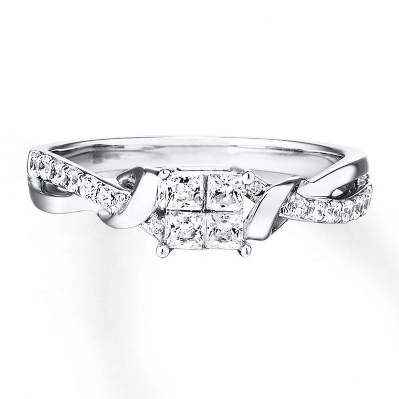 Main Image 4 of Previously Owned Diamond Promise Ring 3/8 ct tw Princess & Round-cut 10K White Gold - Size 9.5