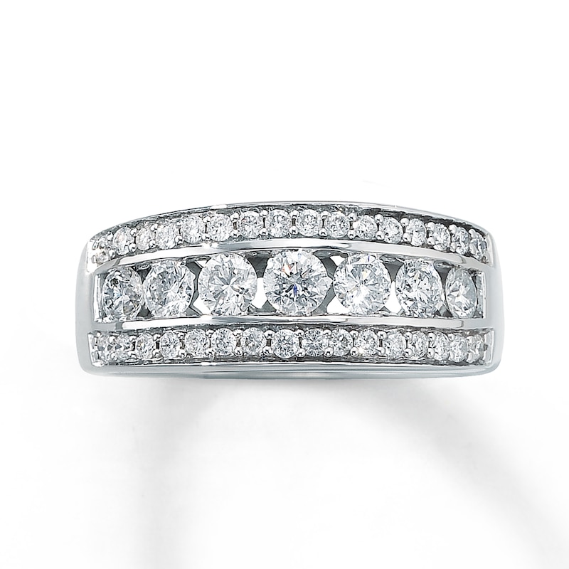 Main Image 1 of Previously Owned Diamond Anniversary Ring 1 ct tw Round-cut 14K White Gold - Size 4
