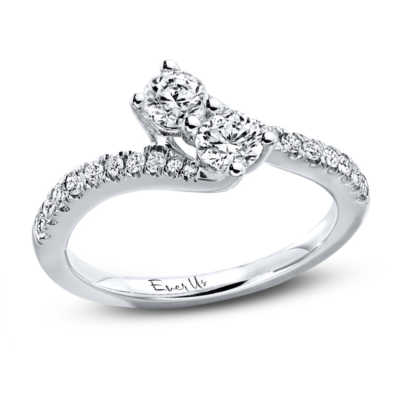 Main Image 1 of Previously Owned Ever Us Two-Stone Anniversary Ring 3/4 ct tw Round-cut Diamonds 14K White Gold - Size 9.5
