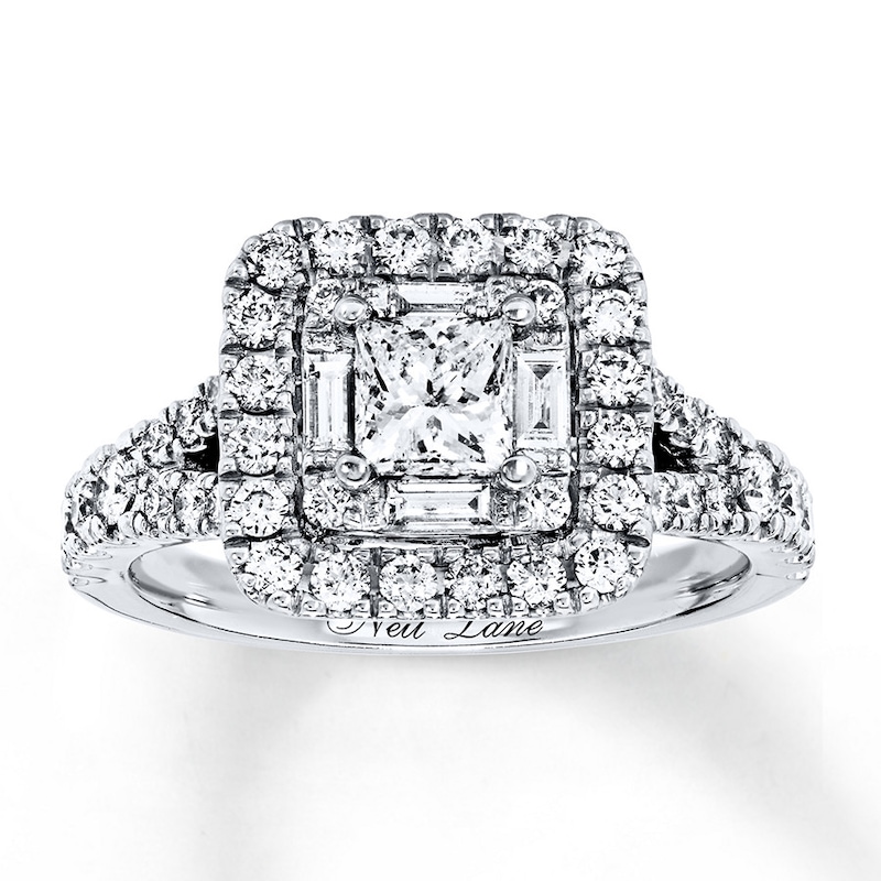 Main Image 1 of Previously Owned Neil Lane Engagement Ring 1-1/4 ct tw Princess, Baguette & Round-cut Diamonds 14K White Gold Size 5