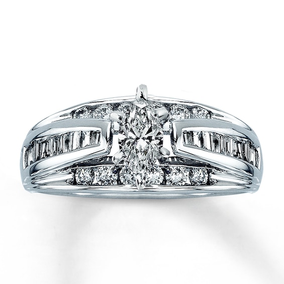 Previously Owned Diamond Engagement Ring 1 ct tw Marquise, Baguette & Round-cut 14K White Gold Size 9.5