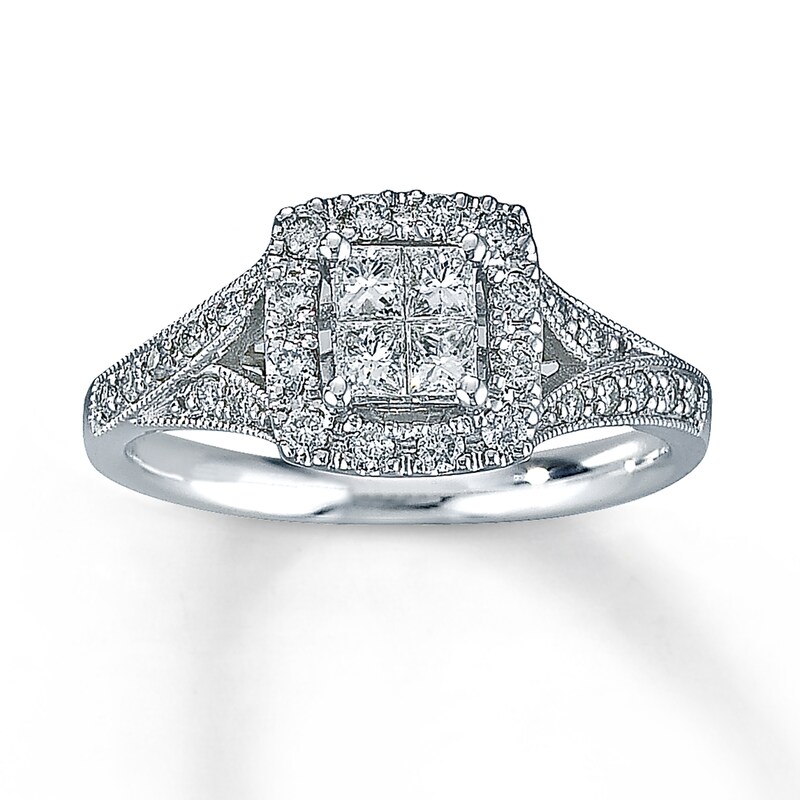 Main Image 1 of Previously Owned Diamond Engagement Ring 1/2 ct tw Princess & Round-cut Diamonds 14K White Gold - Size 3.75