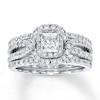 Thumbnail Image 1 of Previously Owned Diamond Bridal Set 1-1/2 ct tw Princess & Round-cut 14K White Gold - Size 8.5