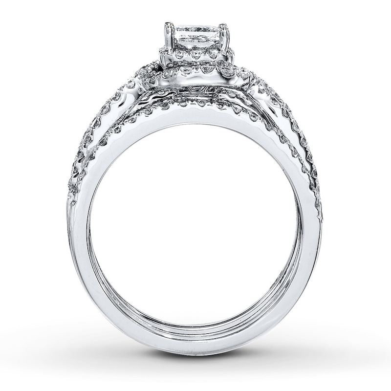 Main Image 2 of Previously Owned Diamond Bridal Set 1-1/2 ct tw Princess & Round-cut 14K White Gold - Size 8.5
