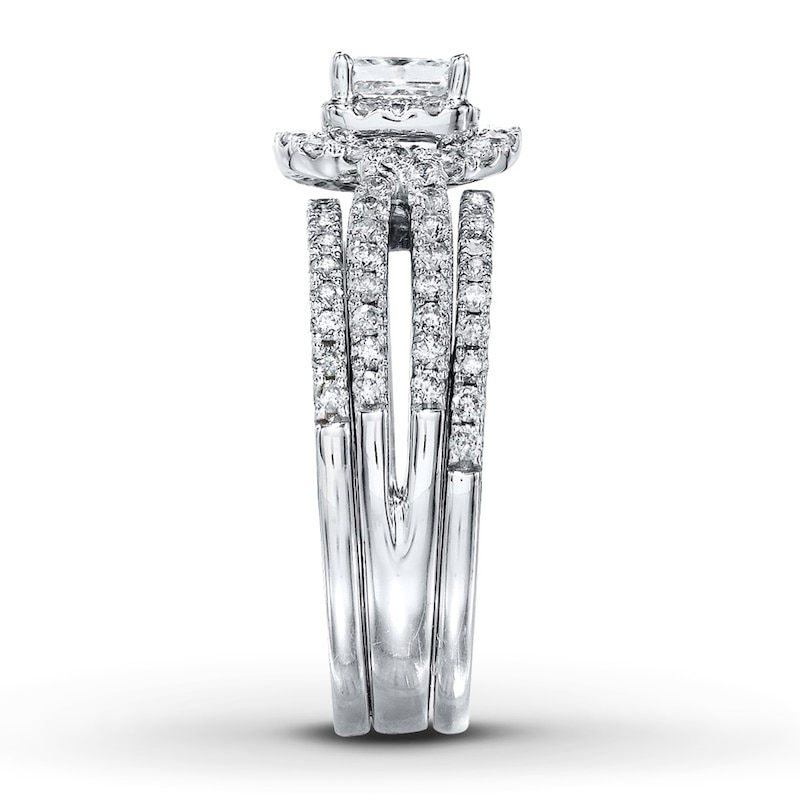 Main Image 3 of Previously Owned Diamond Bridal Set 1-1/2 ct tw Princess & Round-cut 14K White Gold - Size 8.5