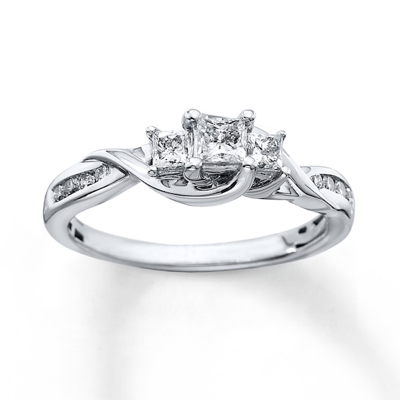 Previously Owned 3-Stone Diamond Ring 1/2 ct tw Princess & Round-cut 10K White Gold Size