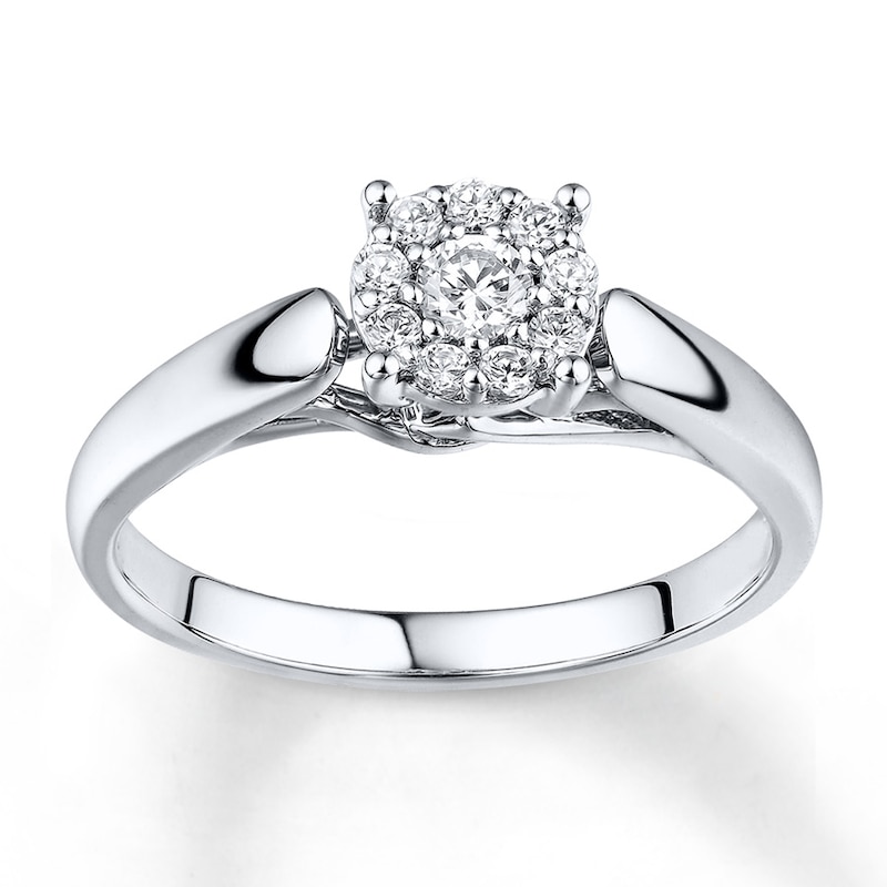 Main Image 1 of Previously Owned Diamond Engagement Ring 1/4 ct tw Round-cut 10K White Gold Size 4.5