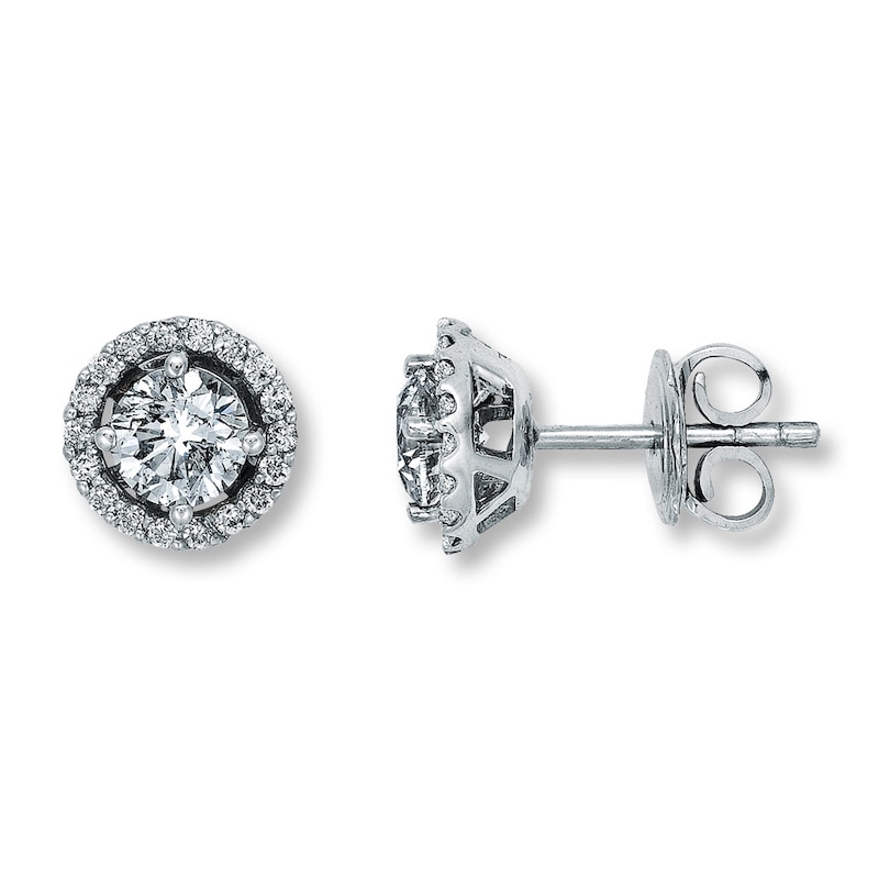 Main Image 1 of Previously Owned Diamond Halo Stud Earrings 1-1/2 ct tw Round-Cut 14K White Gold
