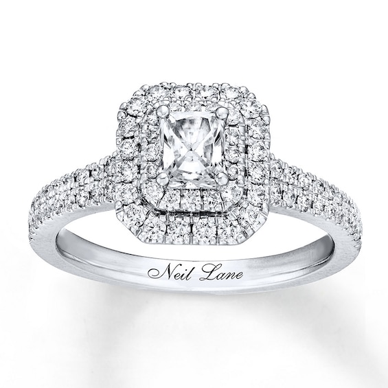 Previously Owned Neil Lane Engagement Ring 7/8 ct tw Radiant & Round-cut Diamonds 14K White Gold