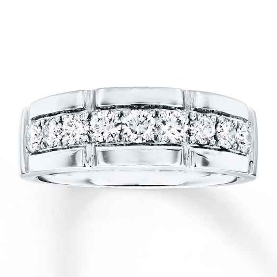 Previously Owned Men's Wedding Band 1 ct tw Round-cut Diamonds 14K White Gold