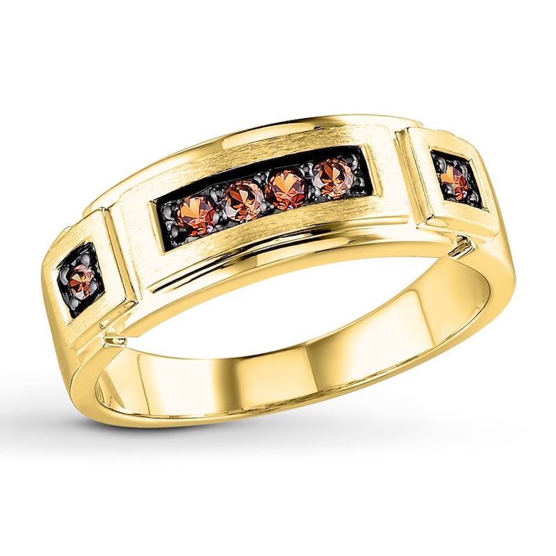 Main Image 1 of Previously Owned Men's Brown Diamond Wedding Band 1/4 ct tw Round-cut 10K Yellow Gold