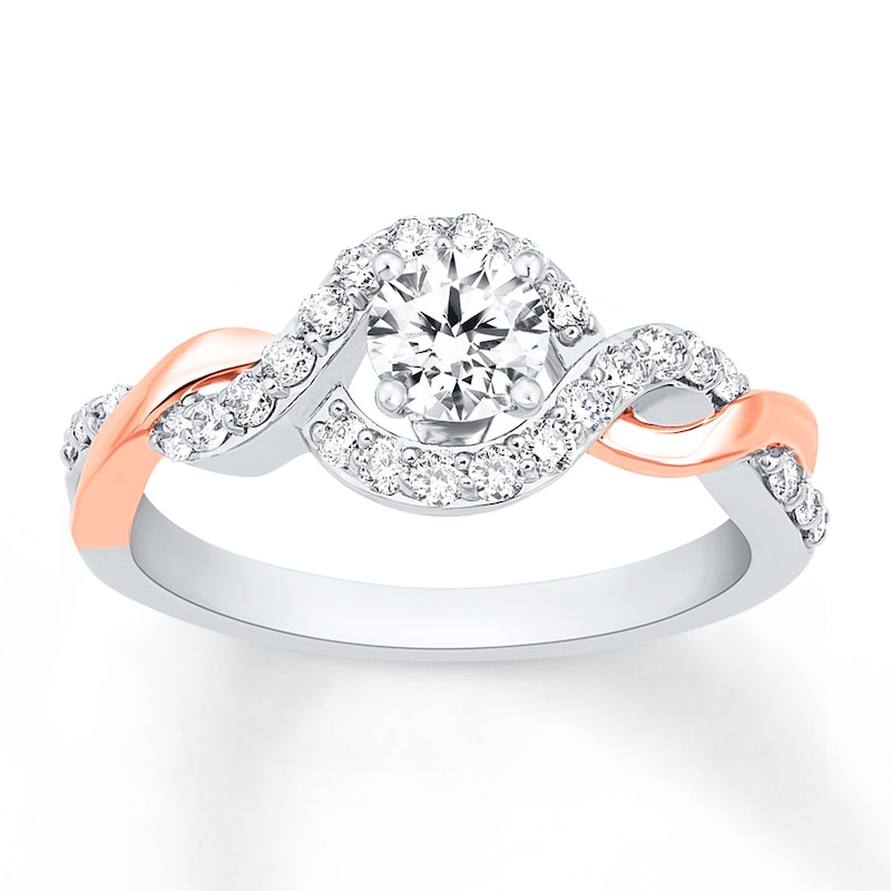 Main Image 1 of Previously Owned Diamond Engagement Ring 7/8 ct tw Round-cut 14K Two-Tone Gold