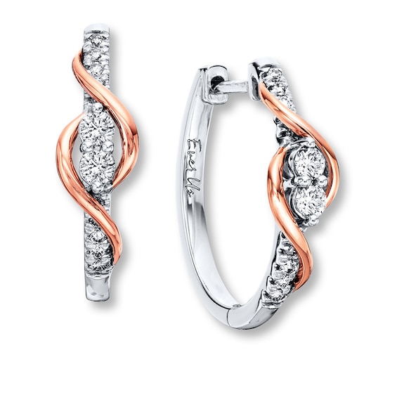 Previously Owned Ever Us Two-Stone Hoop Earrings 1/2 ct tw Diamonds 14K Two-Tone Gold