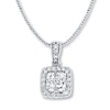 Thumbnail Image 0 of Previously Owned Diamond Necklace 1/2 ct tw Princess-cut/Round 14K White Gold