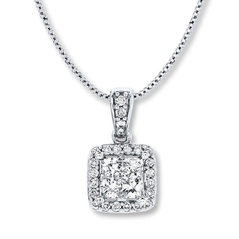 Previously Owned Diamond Necklace 1/2 ct tw Princess-cut/Round 14K White Gold