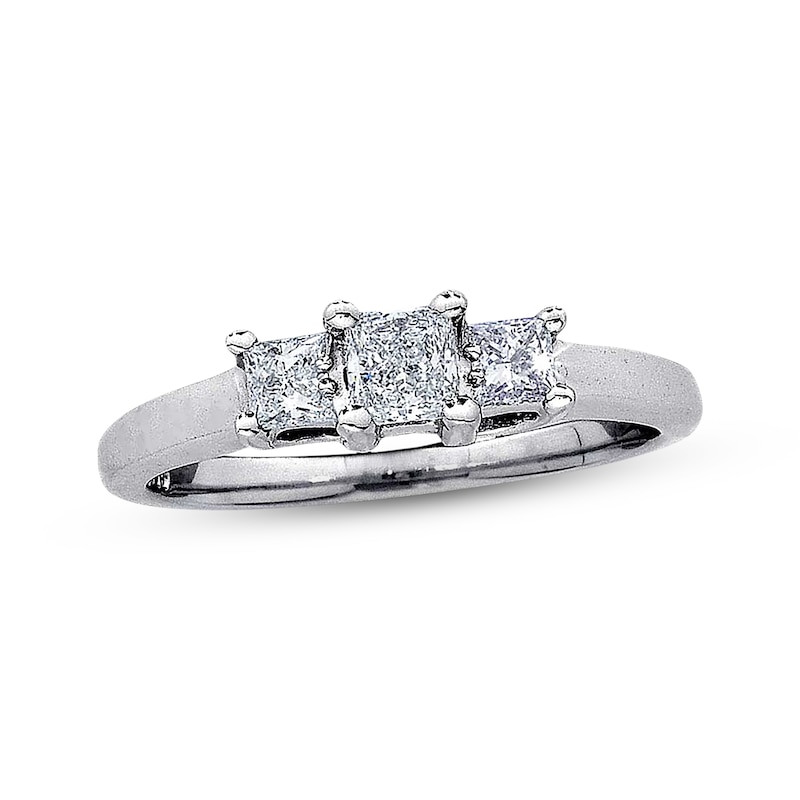 Previously Owned Diamond Three-Stone Engagement Ring 1/2 ct tw Princess-cut 14K White Gold & Platinum