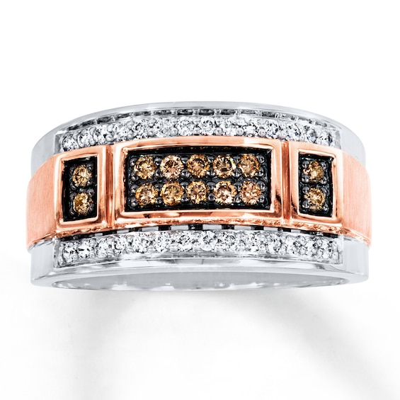 Previously Owned Brown/White Diamond Men's Wedding Band 1/2 ct tw Round-cut 10K Two-Tone Gold