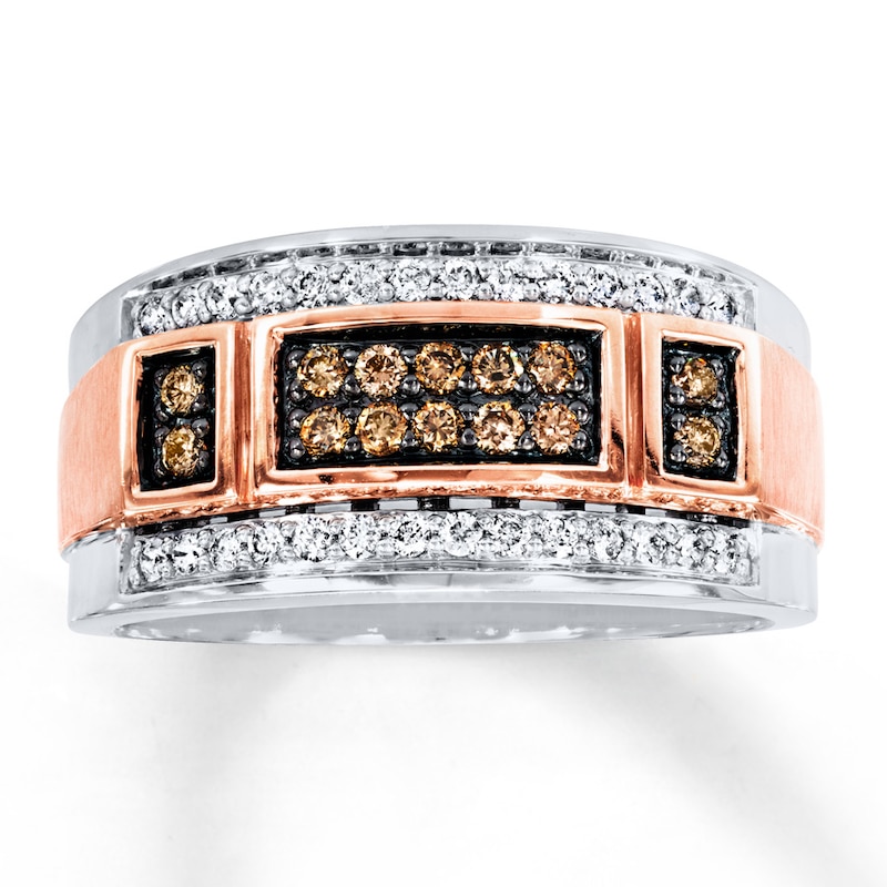 Previously Owned Brown/White Diamond Men's Wedding Band 1/2 ct tw Round-cut 10K Two-Tone Gold