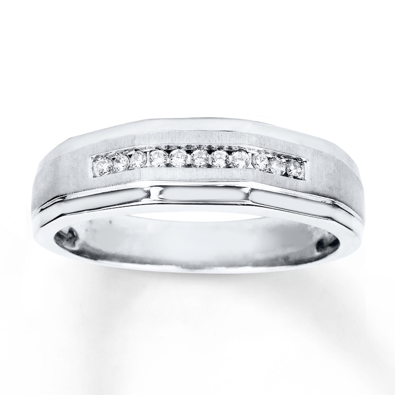 Main Image 1 of Previously Owned Men's Diamond Band 1/10 ct tw Round-cut 10K White Gold
