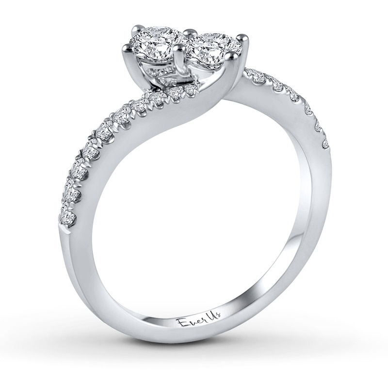 Main Image 2 of Previously Owned Ever Us Two-Stone Anniversary Ring 3/4 ct tw Round-cut Diamonds 14K White Gold