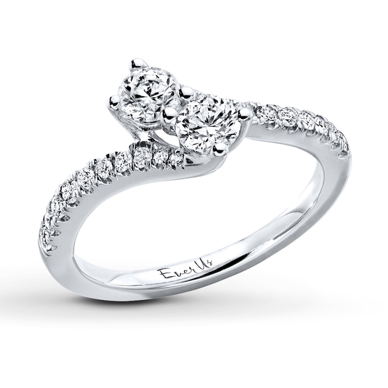 Main Image 3 of Previously Owned Ever Us Two-Stone Anniversary Ring 3/4 ct tw Round-cut Diamonds 14K White Gold