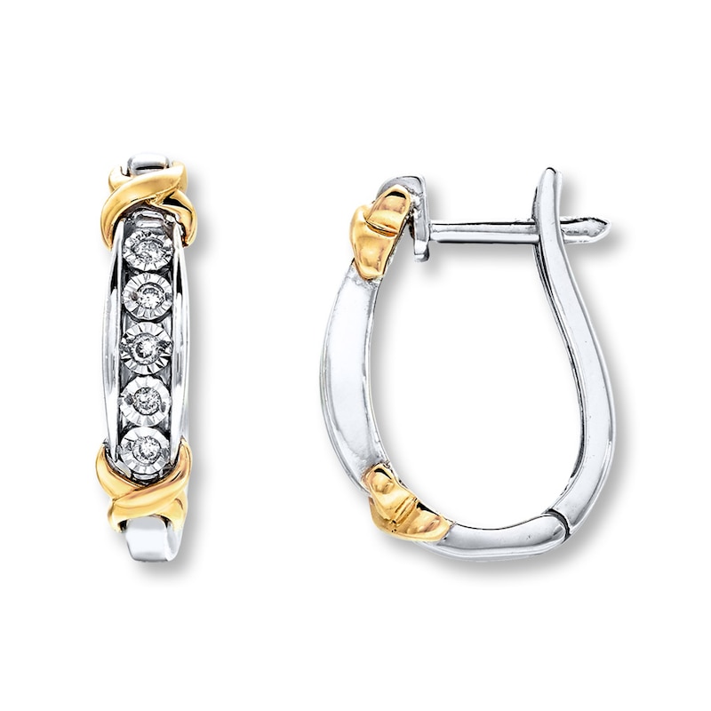 Main Image 1 of Previously Owned Diamond Hoop Earrings 1/10 ct tw Sterling Silver & 10K Yellow Gold