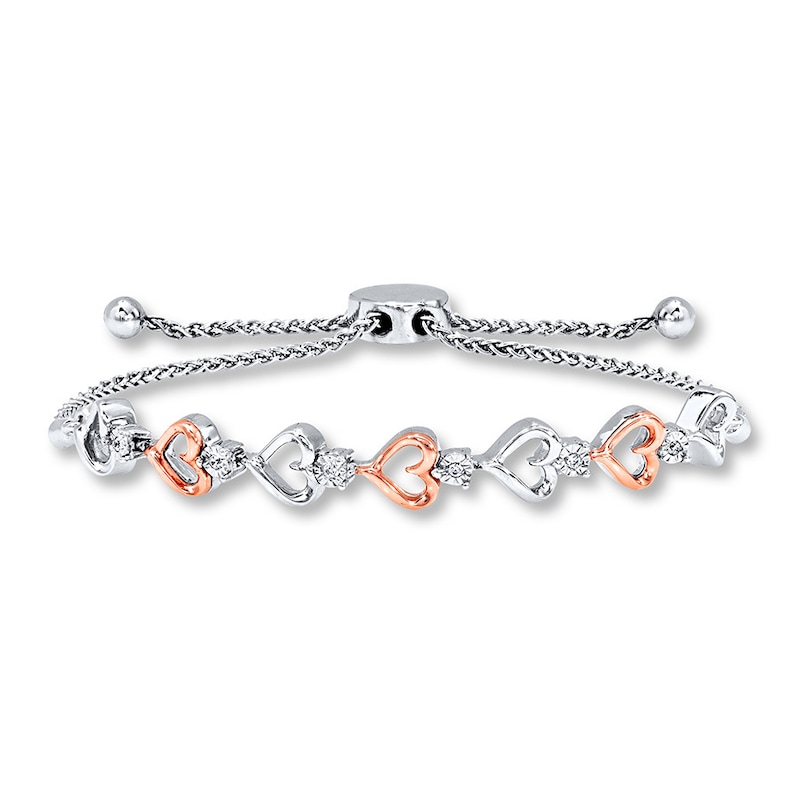 Main Image 1 of Previously Owned Diamond Bolo Bracelet Sterling Silver & 10K Rose Gold 9.5&quot;