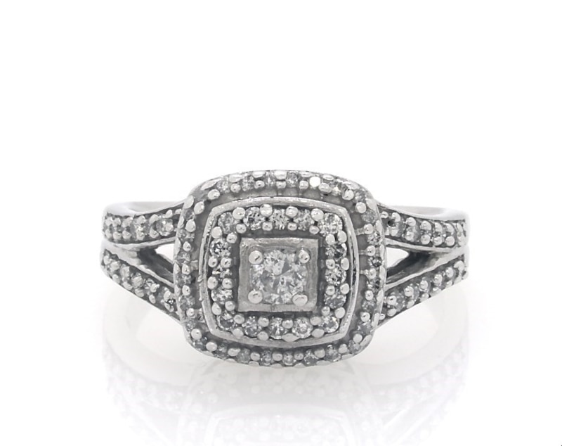 Main Image 1 of Previously Owned Diamond Halo Engagement Ring 1/2 ct tw 10K White Gold