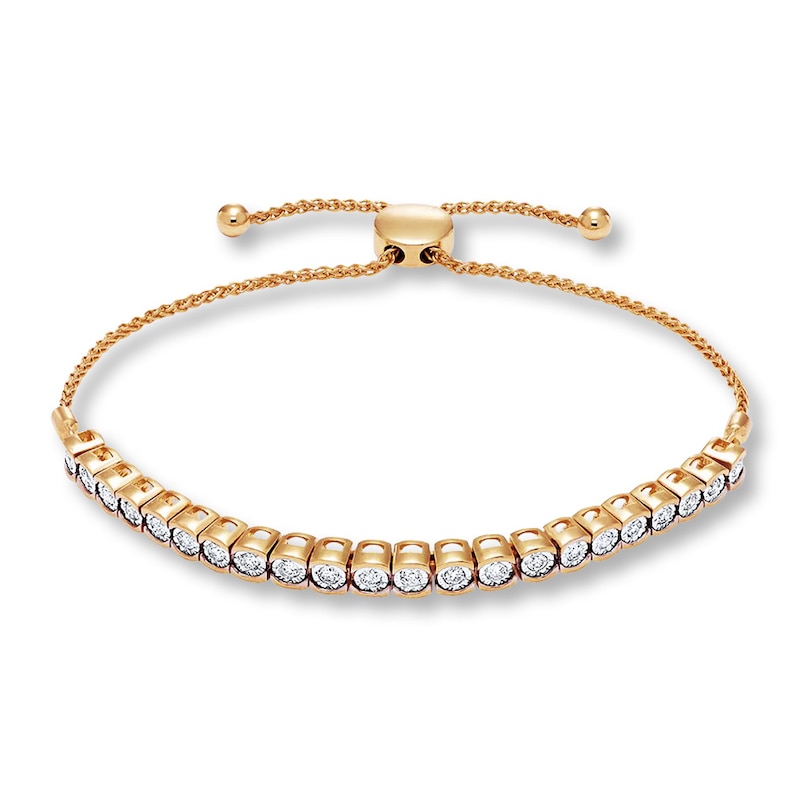 Main Image 1 of Previously Owned Diamond Bolo Bracelet 1 ct tw Round-cut 14K Yellow Gold  9.5&quot;