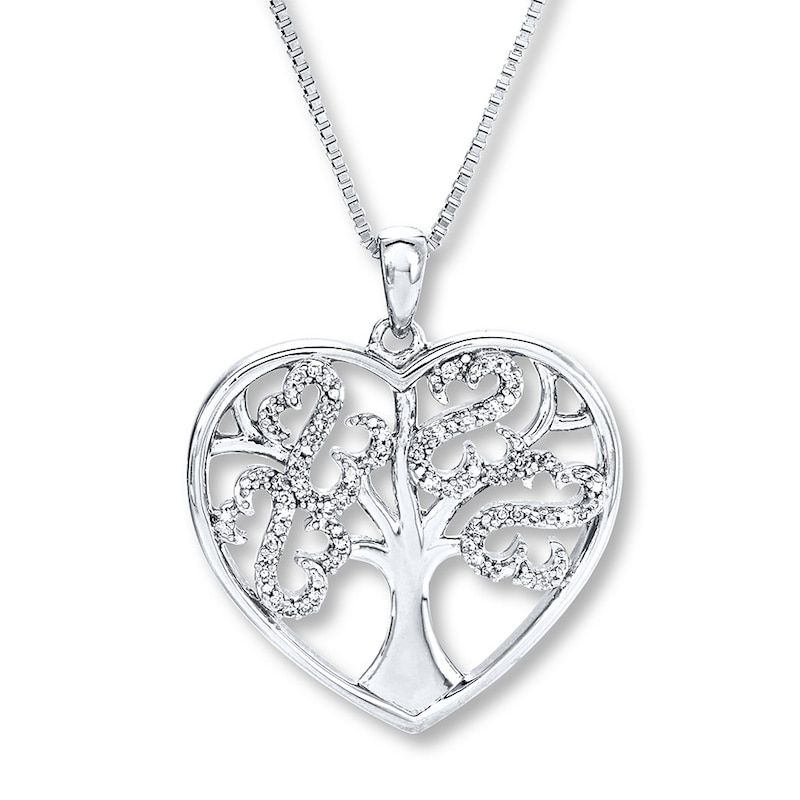 Previously Owned Open Hearts Tree Necklace 1/10 ct tw Diamonds Sterling Silver 18"