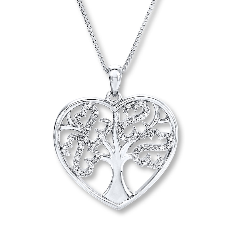 Main Image 1 of Previously Owned Open Hearts Tree Necklace 1/10 ct tw Diamonds Sterling Silver 18&quot;