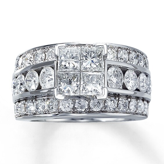 Previously Owned Diamond Engagement Ring 3-1/2 ct tw Princess & Round-cut 14K White Gold Size 10.75