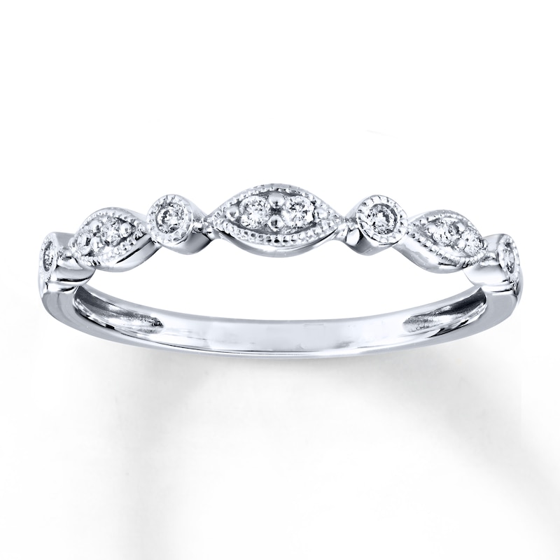 Main Image 1 of Previously Owned Diamond Anniversary Ring 1/10 ct tw Round-cut 10K White Gold - Size 4