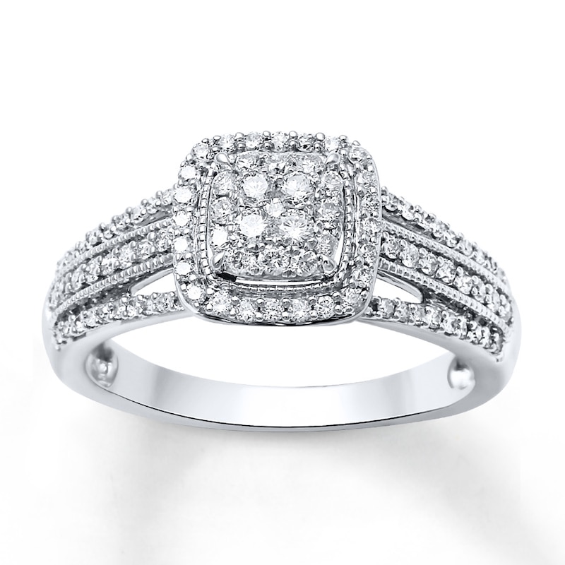 Main Image 1 of Previously Owned Diamond Ring 1/2 ct tw Round-cut 10K White Gold - Size 8