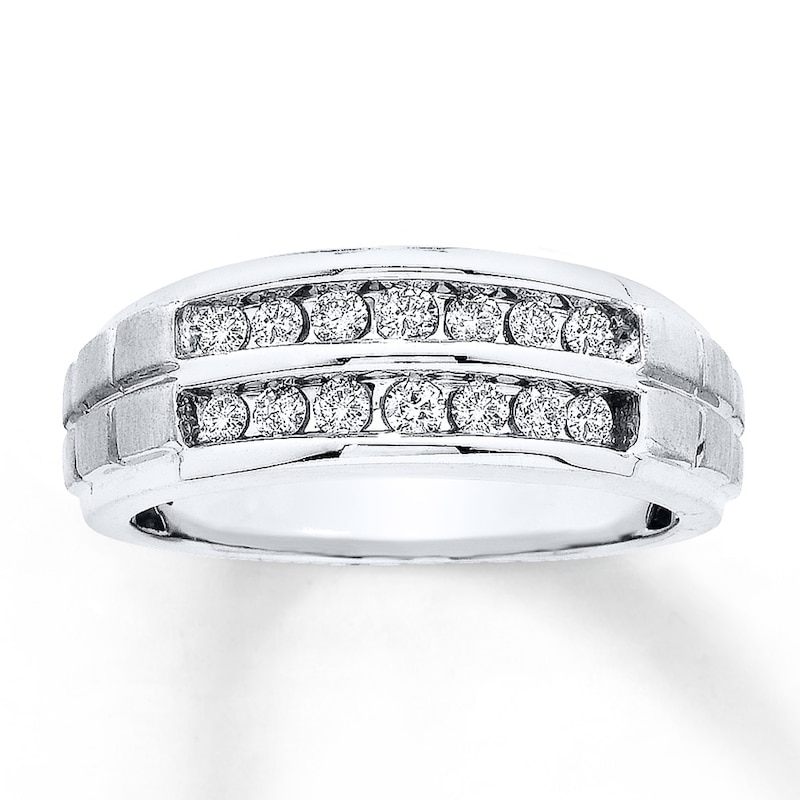 Main Image 1 of Previously Owned Men's Wedding Band 1/2 ct tw Round-cut Diamonds 10K White Gold - Size 13.75