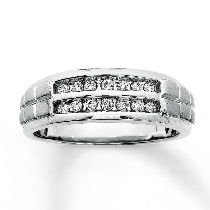 Main Image 1 of Previously Owned Men's Wedding Band 1/4 ct tw Round-cut Diamonds 10K White Gold - Size 12.5