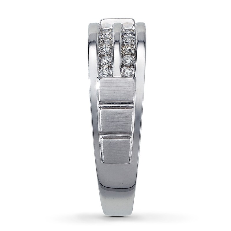 Main Image 3 of Previously Owned Men's Wedding Band 1/4 ct tw Round-cut Diamonds 10K White Gold - Size 12.5