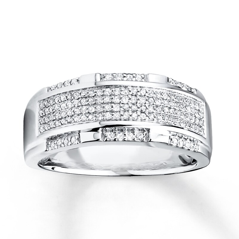 Main Image 1 of Previously Owned Men's Diamond Ring 1/2 ct tw Round-cut 10K White Gold - Size 13