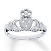 Thumbnail Image 1 of Previously Owned Diamond Claddagh Ring Diamond Accents Round-cut 10K White Gold - Size 10