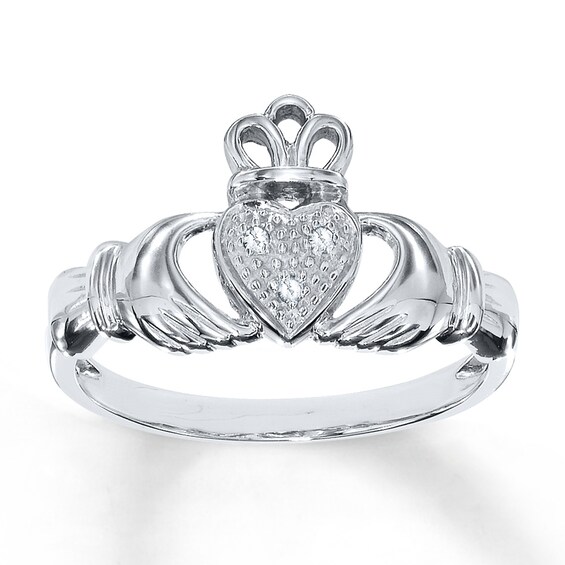 Previously Owned Diamond Claddagh Ring Diamond Accents Round-cut 10K White Gold Size 10