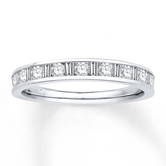 Previously Owned Diamond Anniversary Band 1/2 ct tw Round & Baguette-cut 14K White Gold Size 10.75