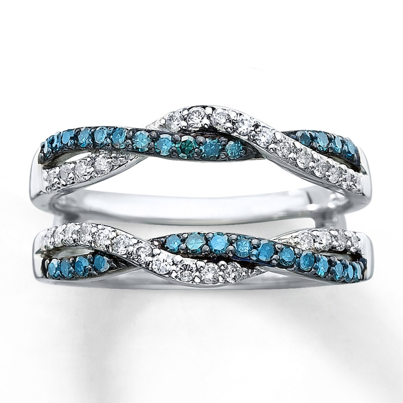 Main Image 1 of Previously Owned Diamond Enhancer Ring 1/2 ct tw Blue/White 14K White Gold - Size 8