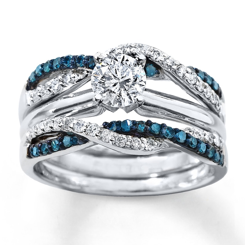 Main Image 4 of Previously Owned Diamond Enhancer Ring 1/2 ct tw Blue/White 14K White Gold - Size 8