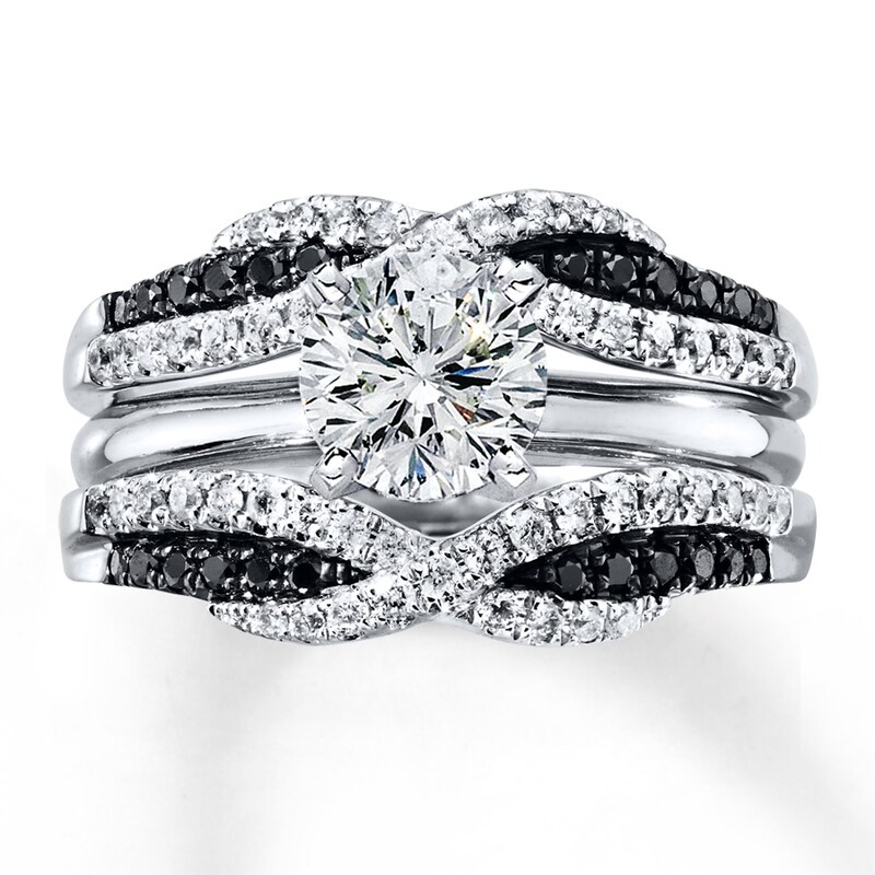 Main Image 4 of Previously Owned Black & White Diamonds 1/2 ct tw Enhancer Ring 14K White Gold - Size 4.25