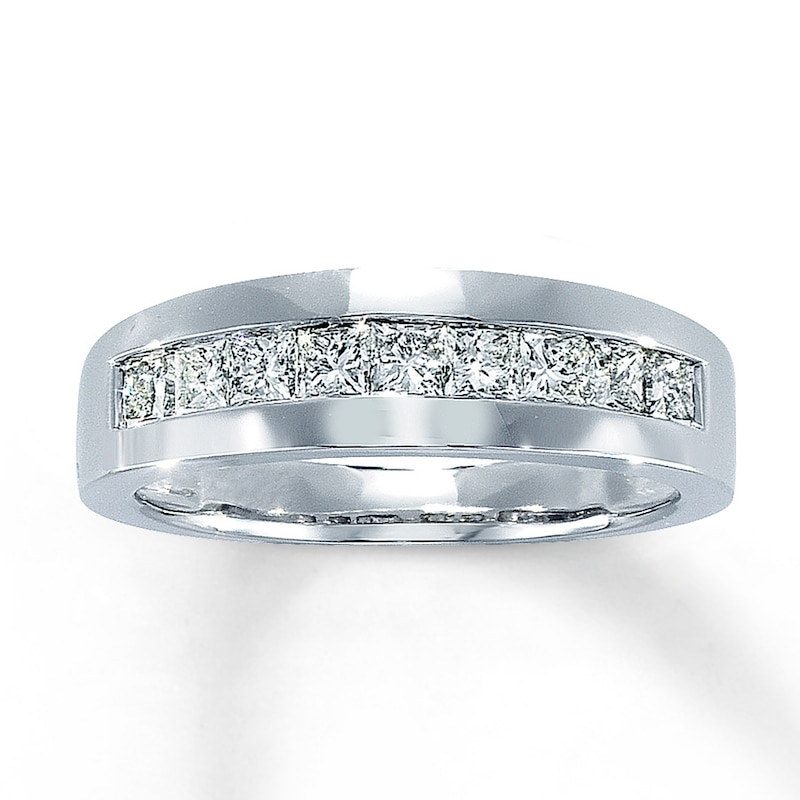 Main Image 1 of Previously Owned Men's Diamond Band 1-1/2 ct tw Square-cut 14K White Gold - Size 13