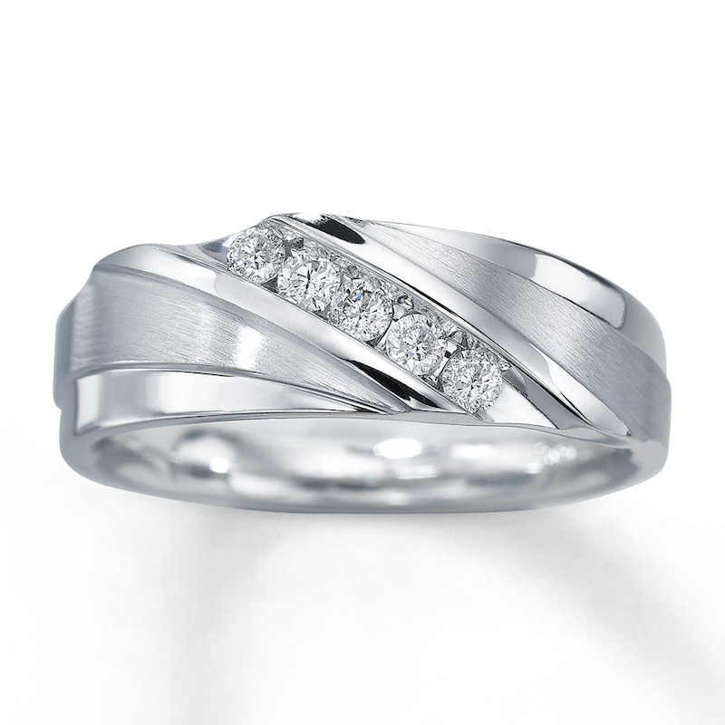 Main Image 1 of Previously Owned Men's Diamond Band 1/4 ct tw Round-cut 10K White Gold - Size 5.5