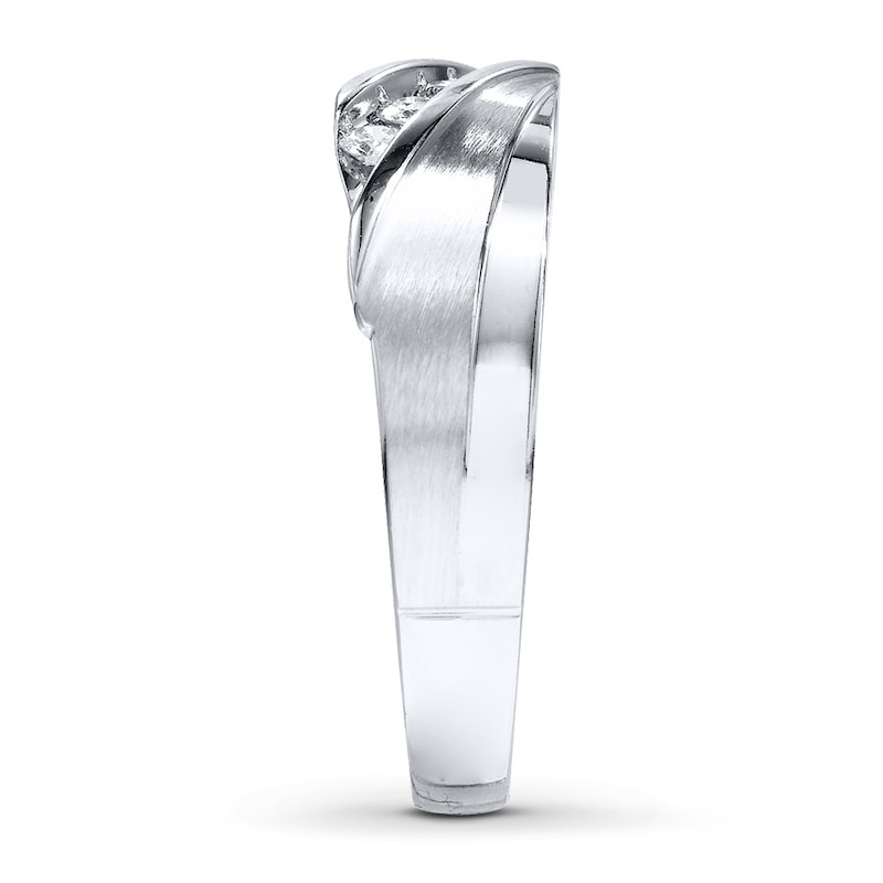 Main Image 3 of Previously Owned Men's Diamond Band 1/4 ct tw Round-cut 10K White Gold - Size 5.5
