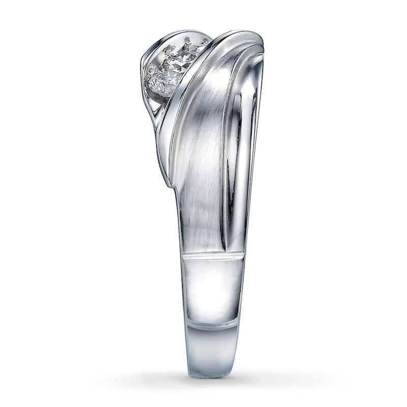 Main Image 3 of Previously Owned Men's Diamond Ring 1/2 ct tw Round-cut 10K White Gold - Size 8